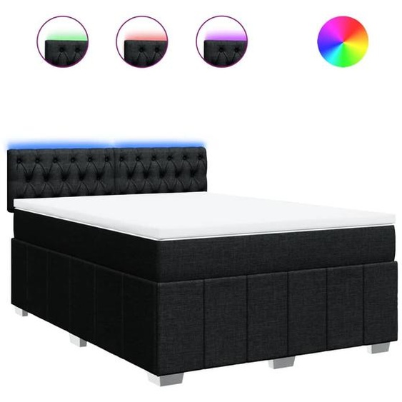 vidaXL Lit boxspring avec matelas noir 140x200 cm Tissu