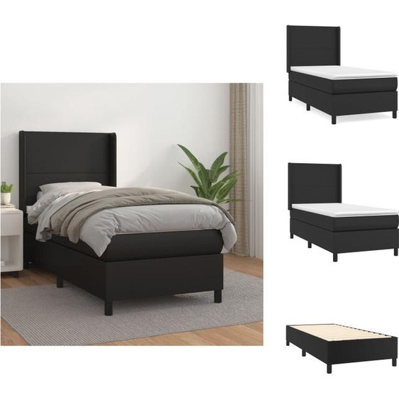 vidaXL Lit Boxspring avec matelas Noir 90x200 cm Similicuir - Lits et Sommiers
