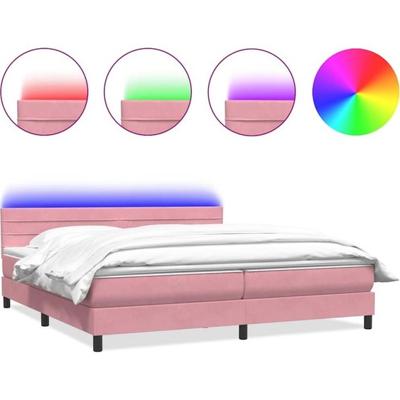 vidaXL Lit boxspring avec matelas & LED rose 200x220 cm velours