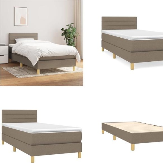 vidaXL Lit boxspring avec matelas Taupe 90x190 cm Tissu - Lit boxspring - Lits boxspring - Meubles de chambre à coucher