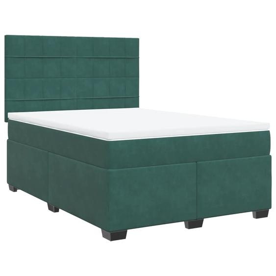 vidaXL Lit boxspring avec matelas vert foncé 140x200 cm velours