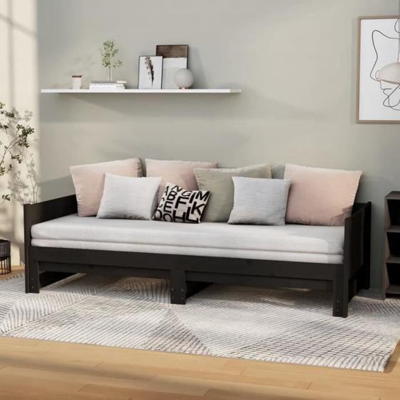 vidaXL Lit coulissant Noir Bois de pin solide 2x(80x200) cm  820261