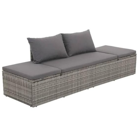 vidaXL Lit de jardin Gris 195x60 cm Résine tressée