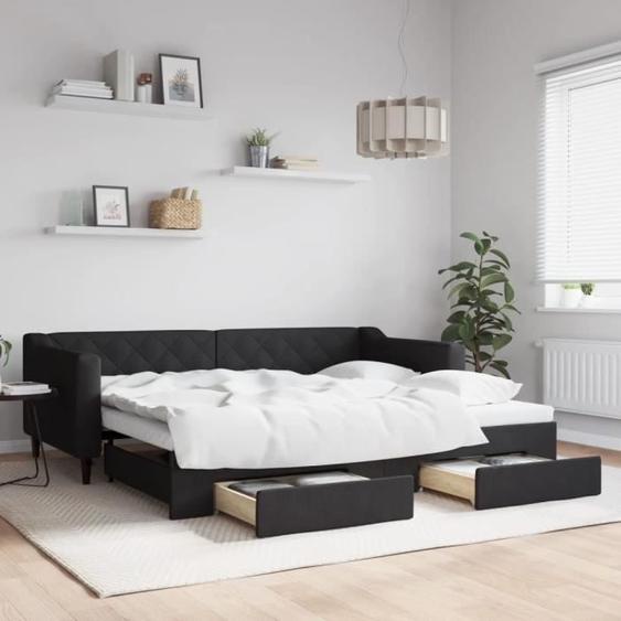 vidaXL Lit de jour avec gigogne et tiroirs noir 90x200 cm tissu 3197464
