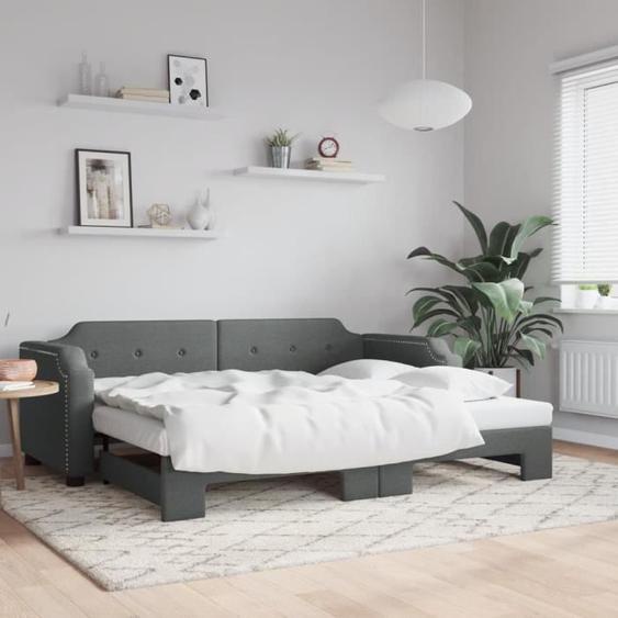 vidaXL Lit de jour avec lit gigogne gris foncé 90x200 cm tissu 3197635