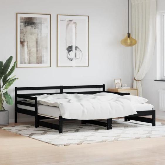 vidaXL Lit de jour avec lit gigogne noir 80x200 cm bois de pin massif 836152