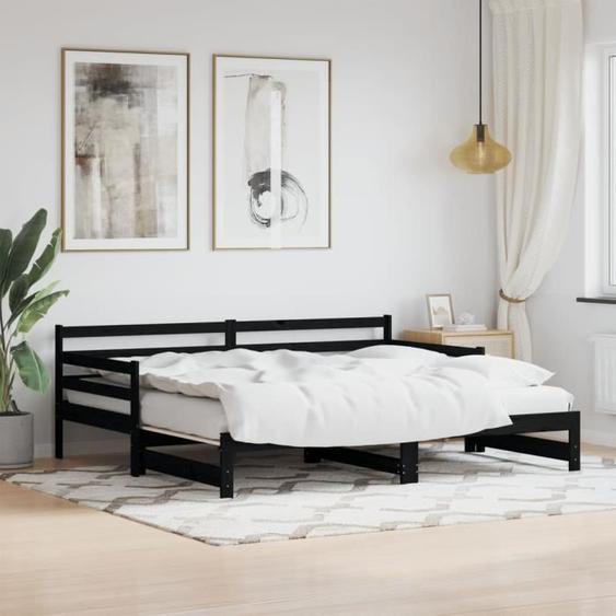 vidaXL Lit de jour avec lit gigogne noir 90x200 cm bois de pin massif 836149