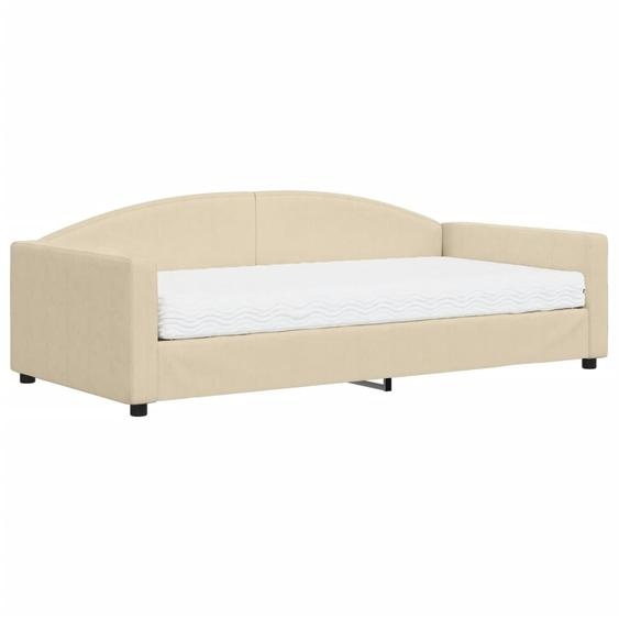 vidaXL Lit de jour avec matelas Crème 100x200 cm Tissu
