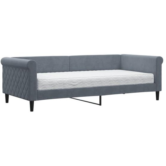 vidaXL Lit de jour avec matelas gris foncé 90x200 cm velours