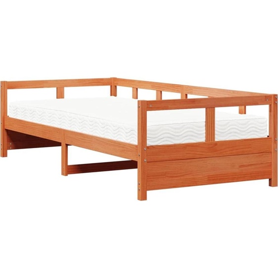 vidaXL Lit de jour avec matelas Marron cire 90x200 cm Pin massif