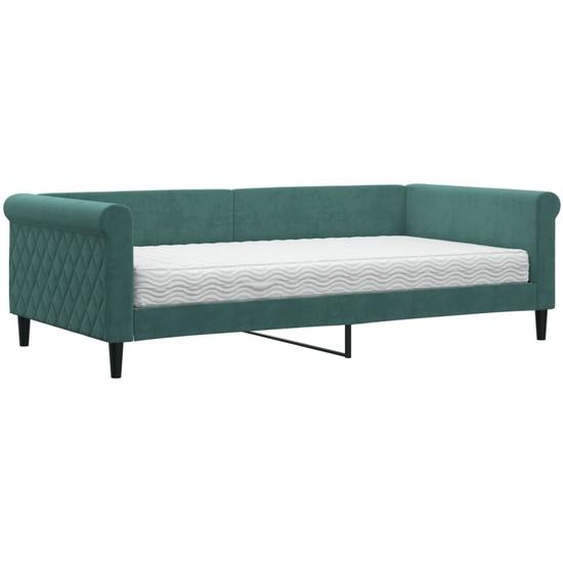 vidaXL Lit de jour avec matelas vert foncé 100x200 cm velours