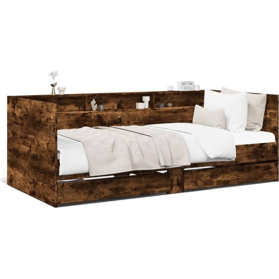 vidaXL Lit de jour avec tiroirs sans matelas chêne fumé 75x190 cm