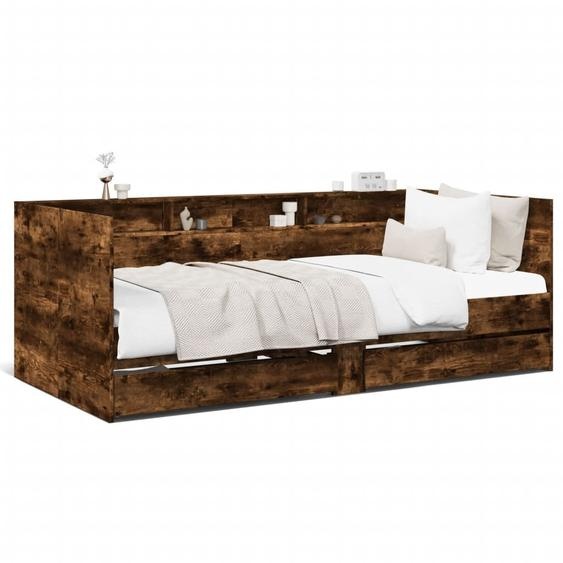 vidaXL Lit de jour avec tiroirs sans matelas chêne fumé 90x190 cm