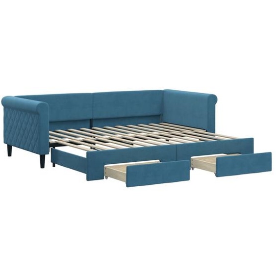 vidaXL Lit de jour extensible avec tiroirs bleu 90x200 cm velours