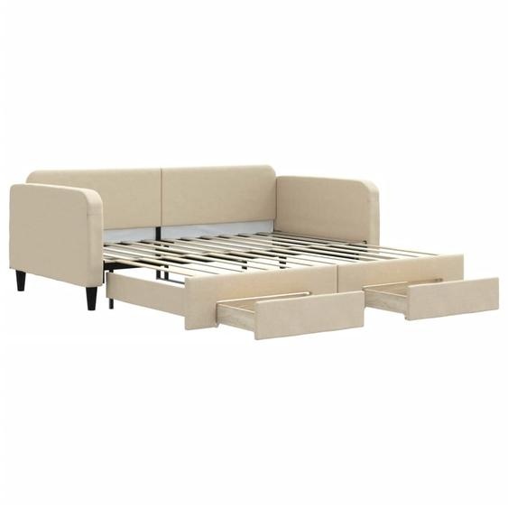 vidaXL Lit de jour extensible avec tiroirs Crème 100x200 cm Tissu
