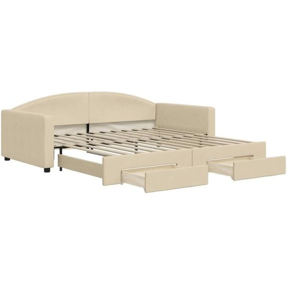 vidaXL Lit de jour extensible avec tiroirs Crème 100x200 cm Tissu