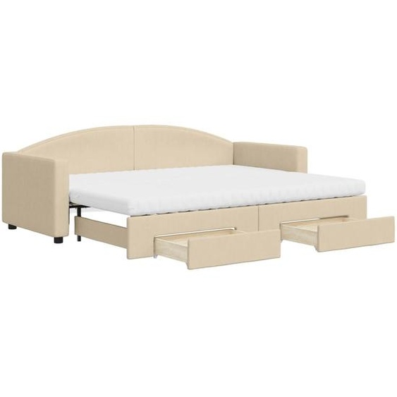 vidaXL Lit de jour extensible avec tiroirs Crème 80x200 cm Tissu