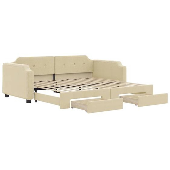 vidaXL Lit de jour extensible avec tiroirs Crème 80x200 cm Tissu