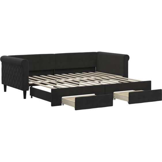 vidaXL Lit de jour extensible avec tiroirs noir 90x200 cm velours