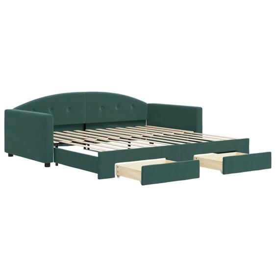 vidaXL Lit de jour extensible avec tiroirs vert foncé 100x200 cm velours