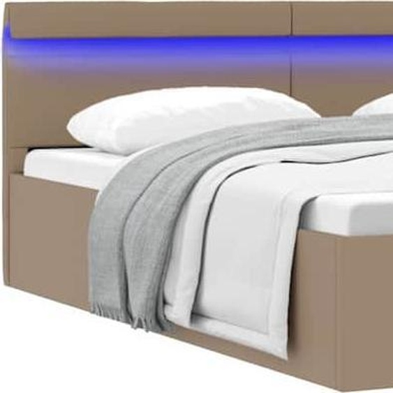 vidaXL Lit de rangement avec LED Cappuccino-Brun Similicuir 160×200cm
