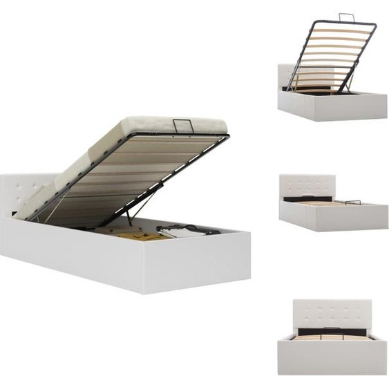 vidaXL Lit de rangement hydraulique Blanc Similicuir 100×200 cm - Lits et Sommiers