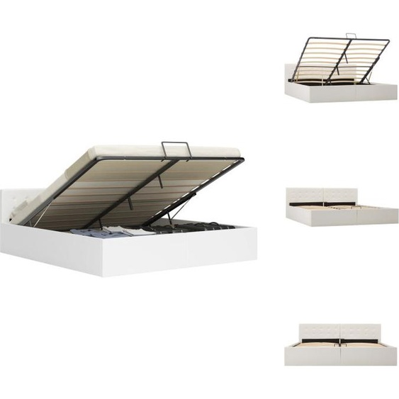vidaXL Lit de rangement hydraulique Blanc Similicuir 180×200 cm - Lits et Sommiers