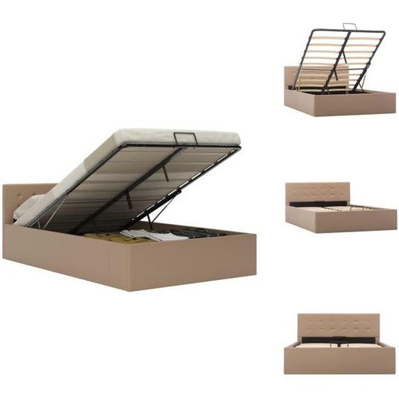 vidaXL Lit de rangement Hydraulique Marron Cappuccino Similicuir 120×200 cm - Lits et Sommiers