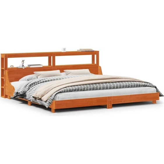 vidaXL Lit en bois massif, sans matelas, en pin brun cireux 180x200