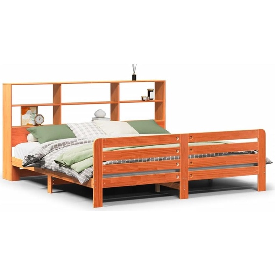 vidaXL Lit en bois massif, sans matelas, en pin brun cireux 180x200