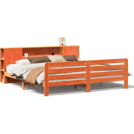 vidaXL Lit en bois massif, sans matelas, en pin brun cireux 180x200