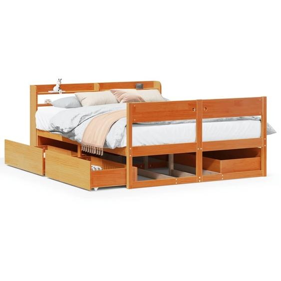 vidaXL Lit en bois massif sans matelas pin brun cireux 140x200 cm