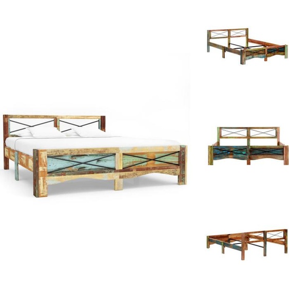 vidaXL Lit en bois massif vieux bois 160x200 cm - Lits et cadres de lit