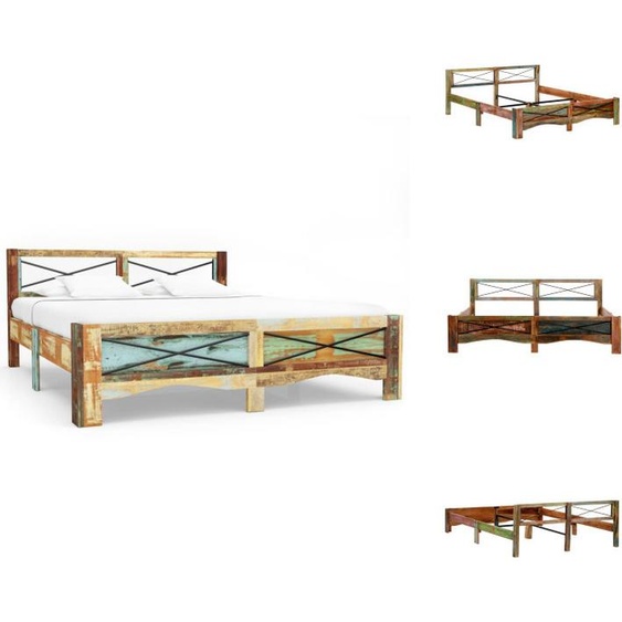 vidaXL Lit en bois massif vieux bois 180x200 cm - Lits et Sommiers