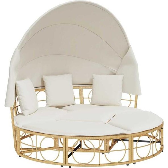 vidaXL Lit lounge dextérieur avec toit et coussins Poly rotin
