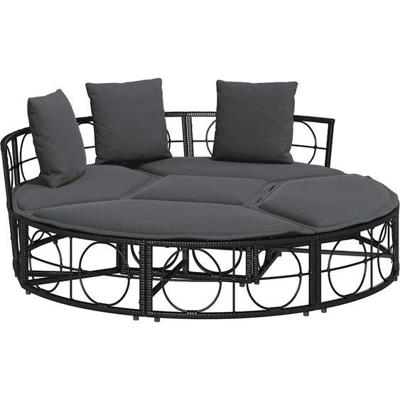 vidaXL Lit lounge dextérieur sans toit noir Poly rotin