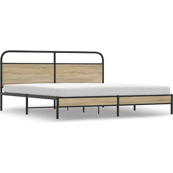 vidaXL Lit métallique sans matelas chêne fumé 200x200 cm