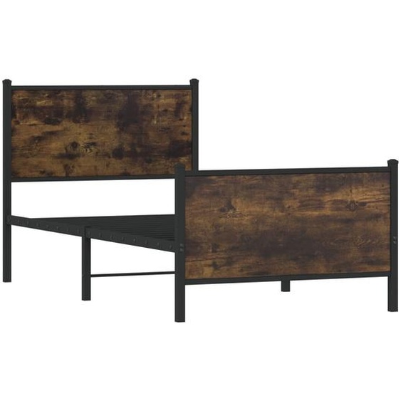 vidaXL Lit métallique sans matelas chêne fumé 90x190 cm