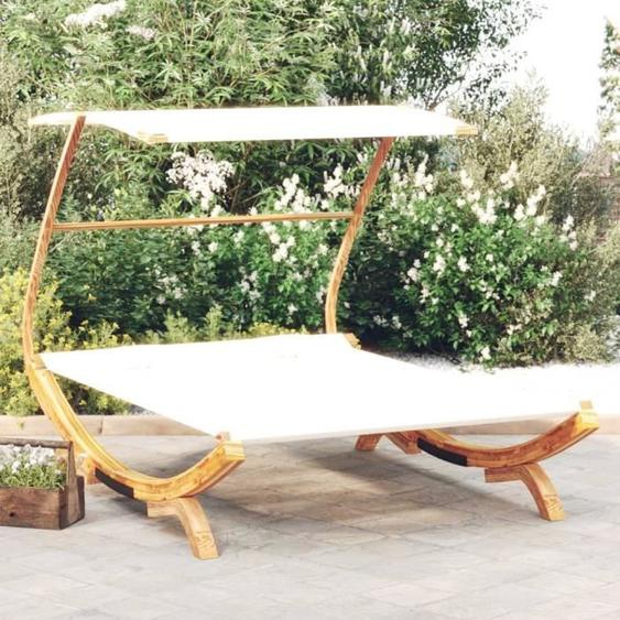 vidaXL Lit repos avec auvent 165x203x138 cm Bois courbé massif Crème 313951