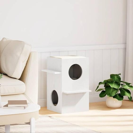 vidaXL Maison pour chats Blanc 43x43x60 cm Pin massif