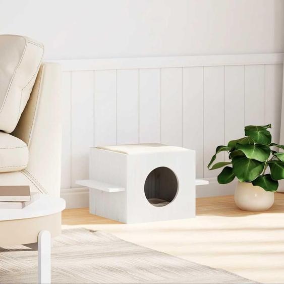 vidaXL Maison pour chats Blanc 51x35x30 cm Pin massif