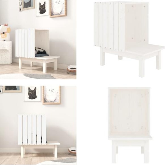 vidaXL Maison pour chats Blanc 60x36x60 cm Pin massif - Maison pour chats - Maisons pour chats - Maison en bois pour chats - Maison pour animaux domestiques
