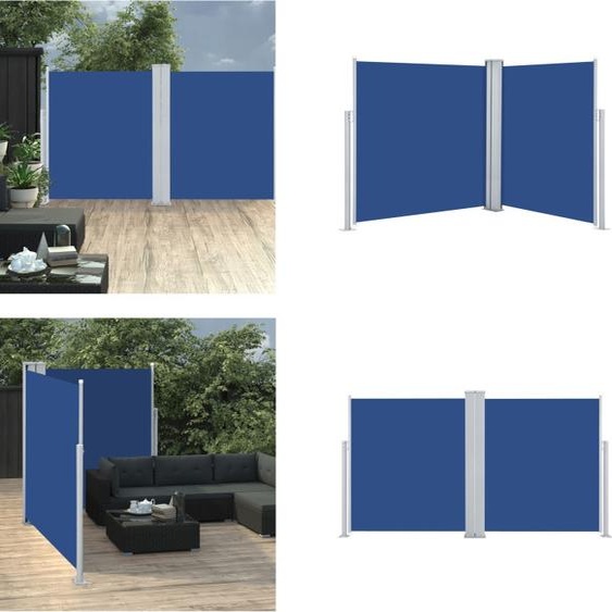 vidaXL Marquise latérale extensible Bleu 140 x 600 cm - Protection visuelle de jardin - Protection visuelle de jardin - Marquise - Stores