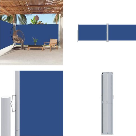 vidaXL Marquise latérale extensible bleu 180x600 cm - Marquise latérale - Marquise de jardin - Marquise extensible - Marquise de terrasse