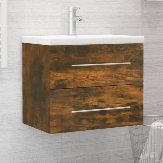 vidaXL Meuble Lavabo avec Bassin Intégré Armoire de Lavabo Rangement Meuble de Salle de Bain Intérieur Chêne Fumé Bois 3120179