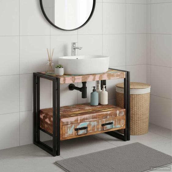 vidaXL Meuble sous-lavabo Multicolore Bois massif upcyclé