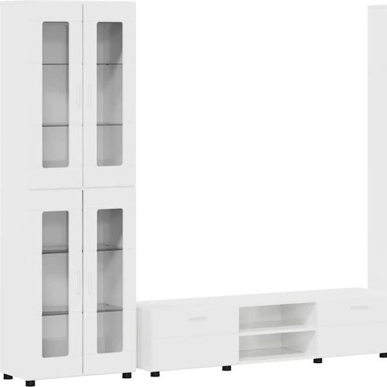 vidaXL Meuble TV avec étagère FLORIN Blanc brillant Bois composite