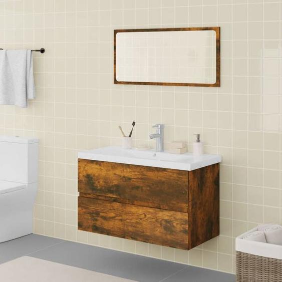 vidaXL Meubles de Salle de Bain Meuble sous Évier Miroir Armoire de Lavabo Armoire de Rangement Intérieur Chêne Fumé Bois 3120348