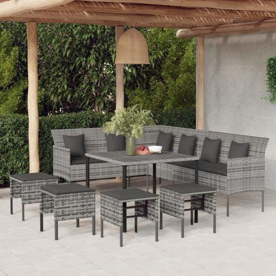 vidaXL Mobilier à dîner de jardin 6pcs et coussins gris résine tressée 3186651