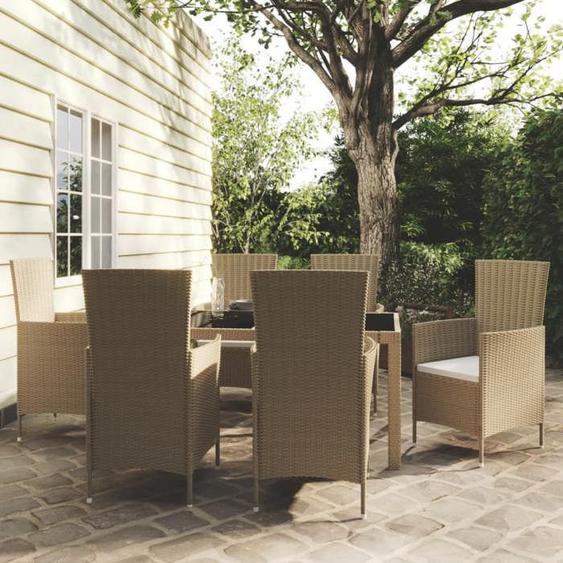 vidaXL Mobilier à Dîner de Jardin 7 pcs avec Coussins Ensemble de Salle à Manger Table et Chaises de Repas de Terrasse Patio
